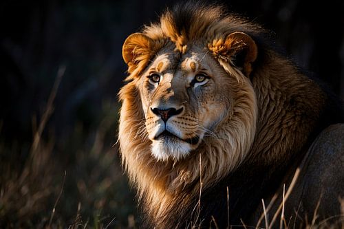 Majestueuze leeuw in donkere achtergrond