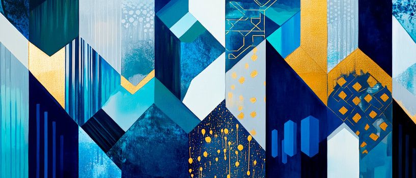 Blauw mozaïek van dromen Geometrie van rust Zee van kleuren in d van Poster Art Shop