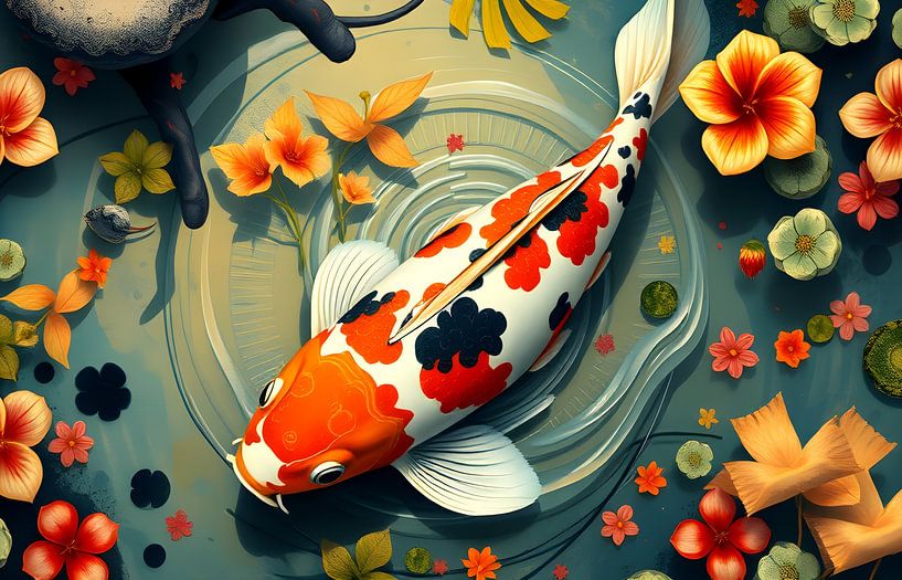 art japonais carpe koï poisson rouge par Egon Zitter