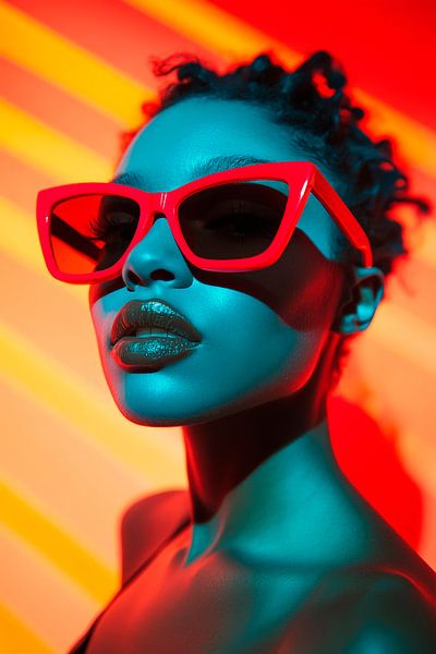 Creative portrait with colourful lights by Poster Art Shop