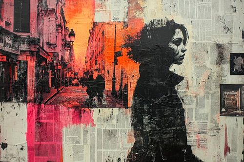 Graffiti, schilderij, collage, mixed media, 