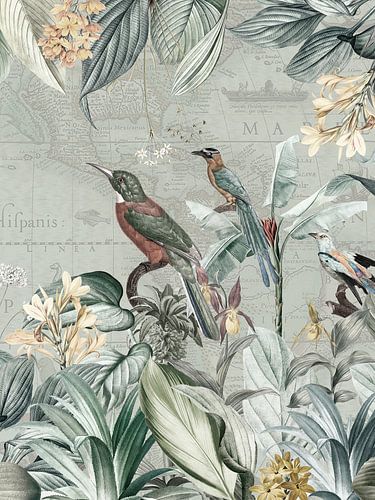 Vintage kingfishers in the tropics 1 by Floral Abstractions
