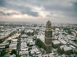 Zwolle Peperbus Kirchturm während eines kalten Wintersonnenaufgangs von Sjoerd van der Wal Fotografie