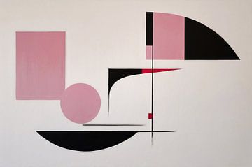 Abstract geometric composition in pink and black by De Muurdecoratie