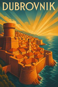 Dubrovnik Küstenfestung Art Deco Poster