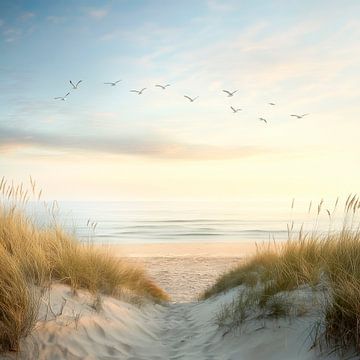 Zonsopgang met uitzicht op het strand van Poster Art Shop