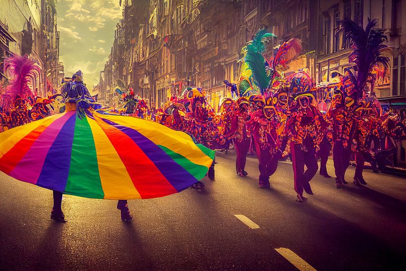 bunter Karnevalsumzug auf der Straße,  Art Illustration von Animaflora PicsStock