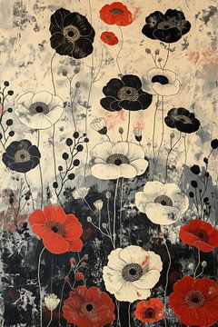 Bloemen zwart en rood van Bert Nijholt