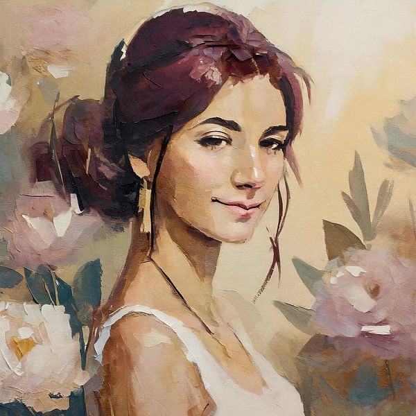 Woman with flowers by Jan Bouma