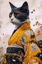 Samurai cat with golden kimono by Digitale Schilderijen thumbnail