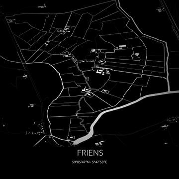 Zwart-witte landkaart van Friens, Fryslan. van Rezona