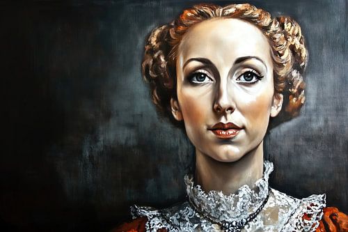 Renaissance edelvrouw in een rode jurk