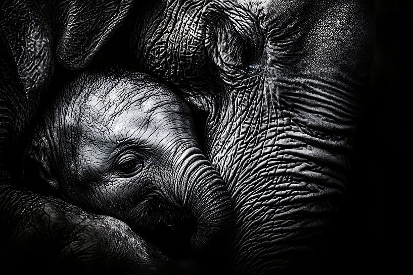 Nahaufnahme Mutter und Babyelefant von Art & Soul Creations