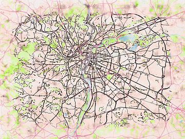 Kaart van Lyon metropole in de stijl 'Soothing Spring' van Maporia