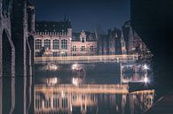Night shot of the medieval houses with passing tram near the Castle of the Counts in the city of Ghe by Daan Duvillier thumbnail