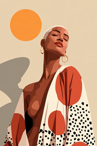 Portrait moderne et minimaliste d'une femme bohème en terre cuite