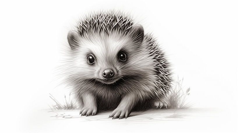 süßer junger Igel-Zeichnung, Igel-Bleistiftzeichnung im Vintage-Stil von Animaflora PicsStock