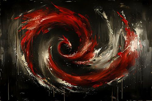 Dynamische abstracte werveling in rood en zwart