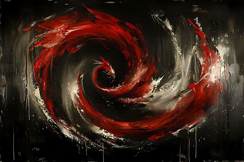 Dynamischer abstrakter Wirbel in Rot und Schwarz von Art & Soul Creations
