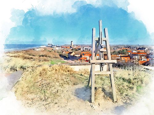 Aquarellbild von Domburg mit Staffelei