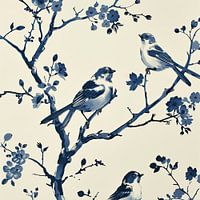 Delfts Blauwe Muurkunst met Vogels en Bloesems