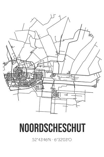 Noordscheschut (Drenthe) | Map | Black and White by Prints of Place