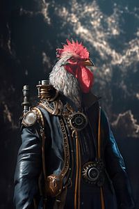 Steampunk-Hahn: Faszinierende Fantasie und Technologie in einzigartigem Kunstfoto