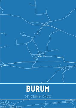Blauwdruk | Landkaart | Burum (Fryslan) van MijnStadsPoster