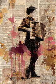 Street Musician – Lively Painting in Ochre and Pink by BowiScapes - Fine Art and Urban Wall Art