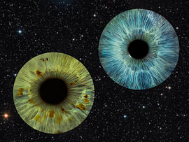 Macro Abstract of a Pair of Human Irises with Exploding Particles by Johannes Jongsma