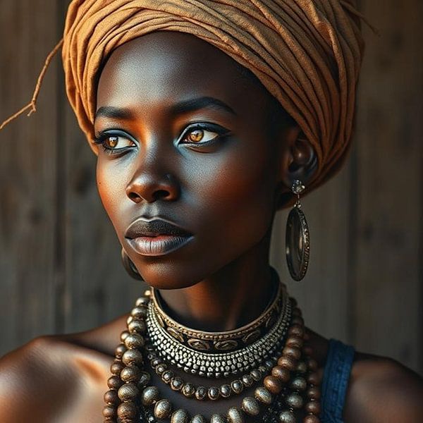 Portrait d'une femme africaine portant des bijoux authentiques. par J.a Dijkstra