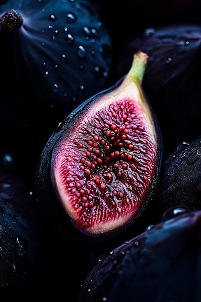 Saftige Feige mit Wassertropfen nahaufnahme von Poster Art Shop