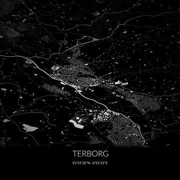 Zwart-witte landkaart van Terborg, Gelderland. van Rezona