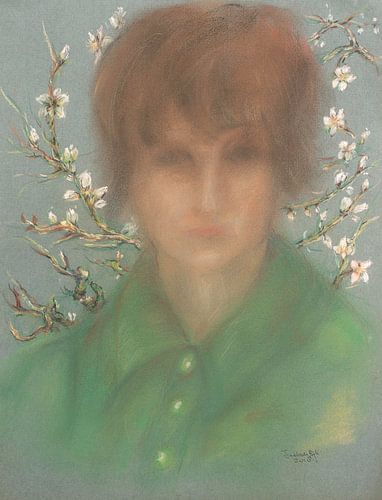 Portret van een jonge vrouw . Geïnspireerd door van Goghh. van Ineke de Rijk