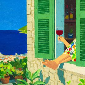 A summer’s peace by the sea with a glass of wine by But First Framing