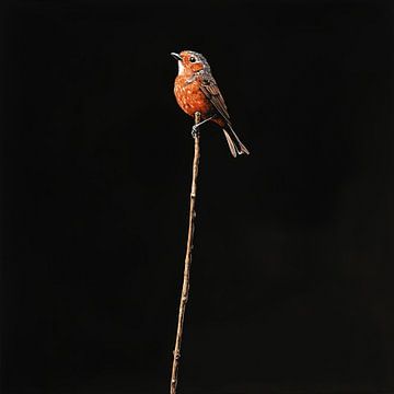 Roodborst vogel op een tak portret zwart van TheXclusive Art