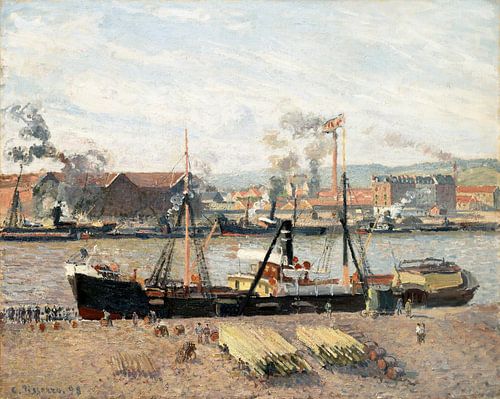 Port of Rouen, Unloading Wood (1898) painting by Camille Pissarro.