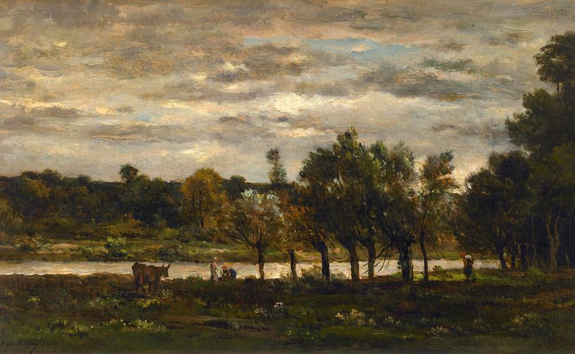 Charles Francois Daubigny,River on a cloudy day by finemasterpiece