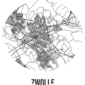 Zwolle (Overijssel) | Landkaart | Zwart-wit van Stad & Wand