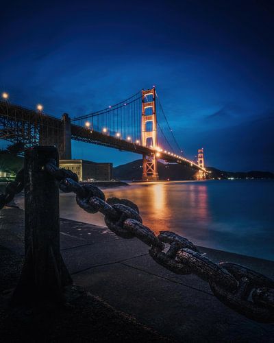Ketting en Golden Gate op Blue Hour, San Francisco, VS