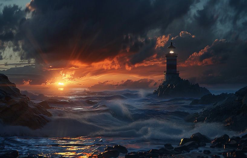 Leuchtturm am stürmischen Meer von fernlichtsicht