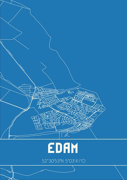 Blauwdruk | Landkaart | Edam (Noord-Holland) van Stad & Wand
