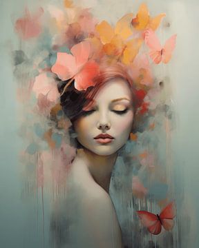 Poetic portrait of a young woman with flowers and butterflies by Carla Van Iersel