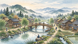 Riverside Village of Japan by my pixel art