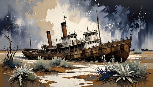 old steamboat, collage