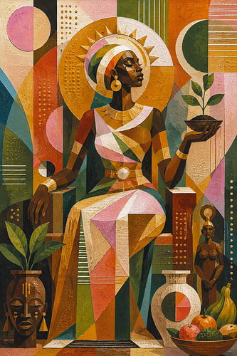 Nigerian Goddess Ala cubistic painting.
