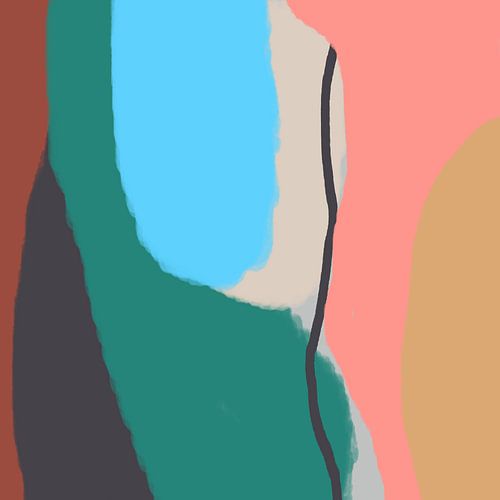 Retro 70s pastel abstracte kunst in groen, blauw, paars, roze