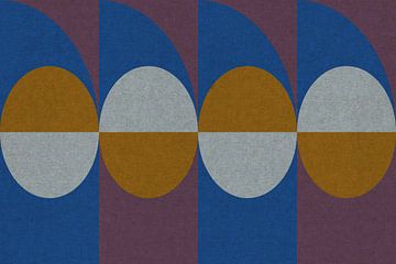 Retro geometrisch patroon. Bauhaus stijl. Vormen in kobaltblauw, oker, paars. van Dina Dankers