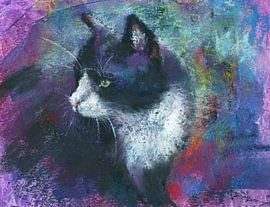 Tuxedo Cat Portrait Pastel Painting by Karen Kaspar