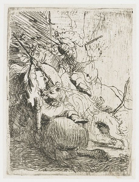 Die kleine Löwenjagd: mit einem Löwen, Rembrandt van Rijn von Ed z'n Schets